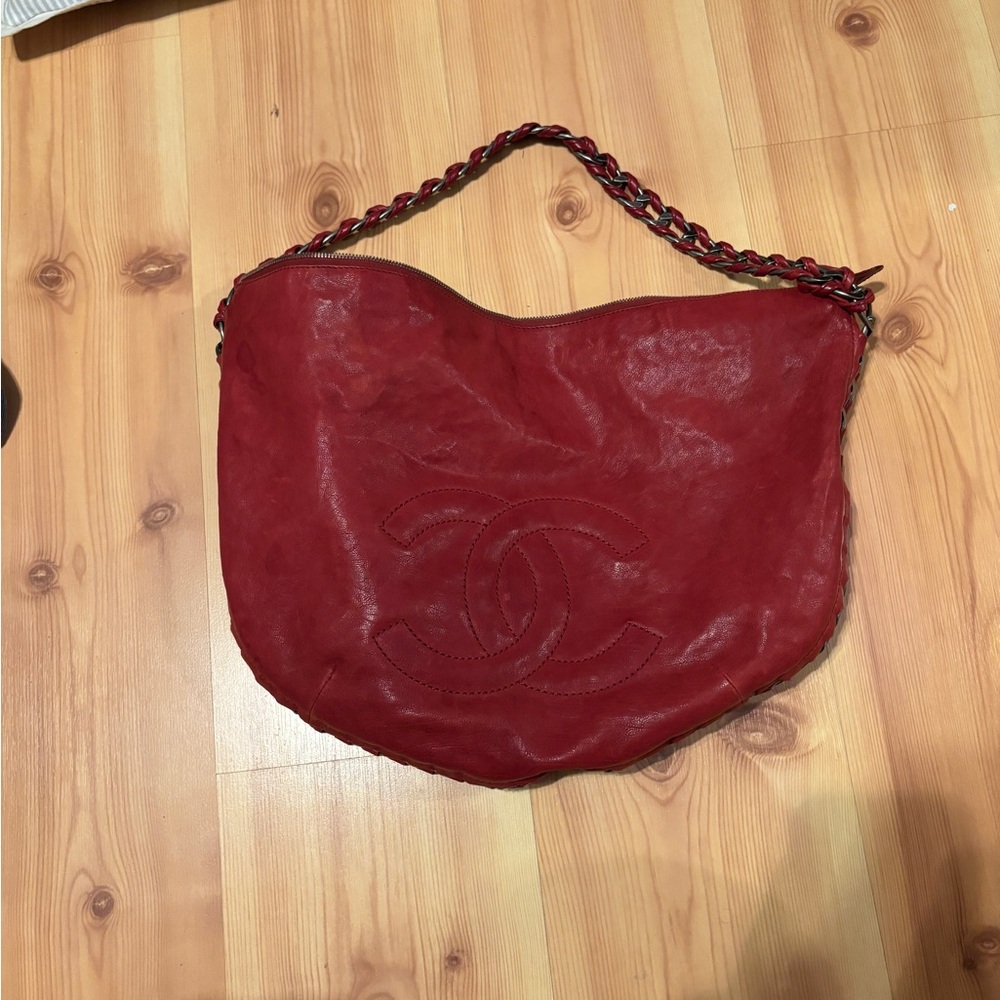 Chanel Red Leather Hobo Bag